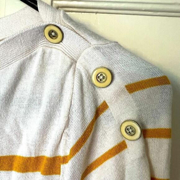 Banana Republic Stripe Button Sweater White Mustard Cotton Rayon Nautical XS - Picture 4 of 5